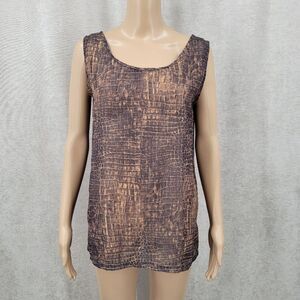 Vintage Brown Crocodile Print Semi Sheer  Sleeveless Top Croc